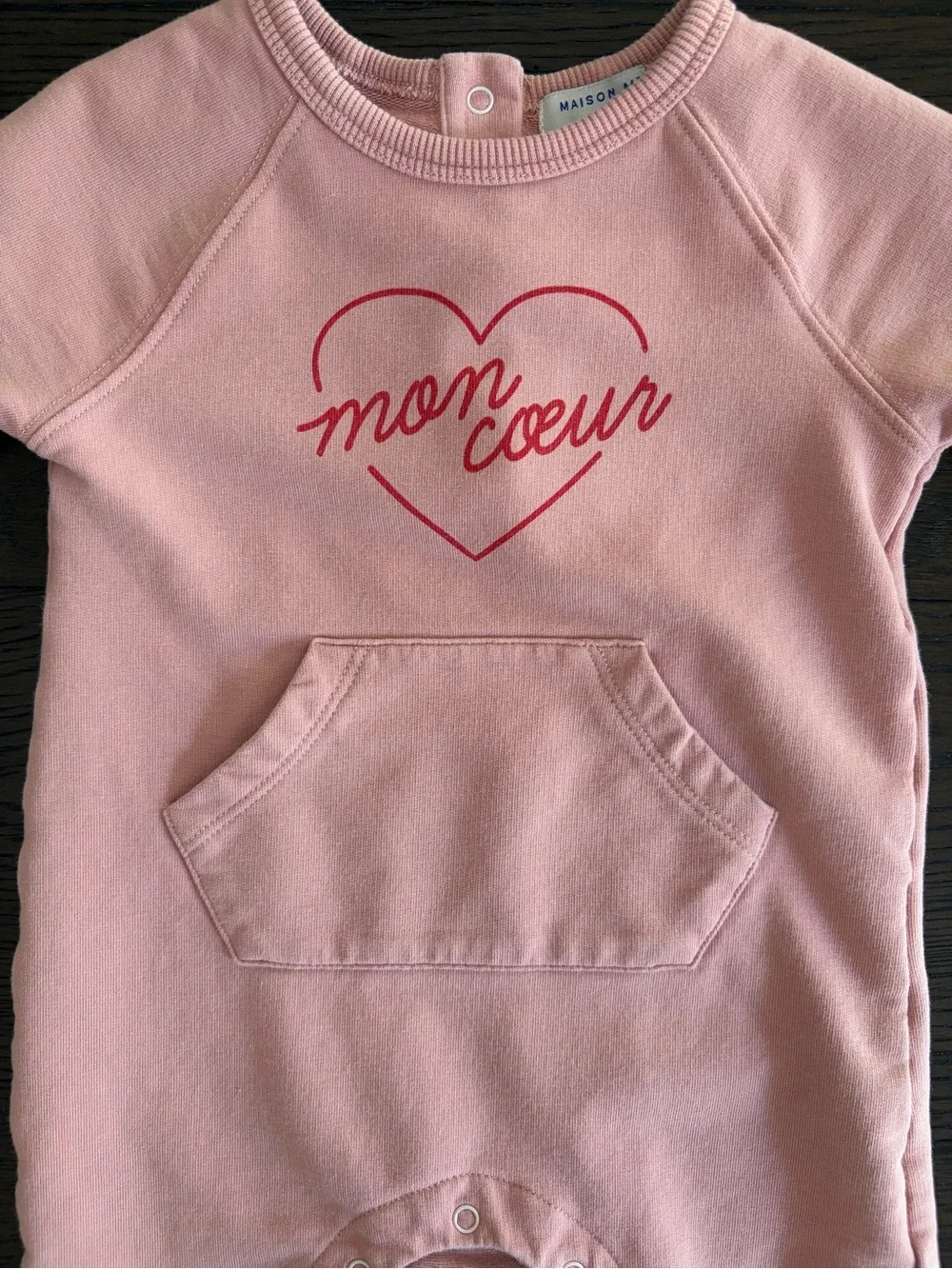 Maison Me Pink Baby Romper with Heart 'mon coeur' Graphic